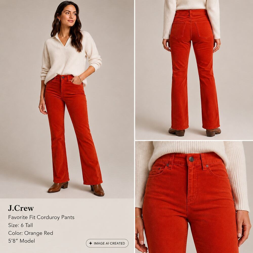 J.Crew Favorite Fit Corduroy Pants Women's 6 Tall Burnt Orange Straight Leg NWT